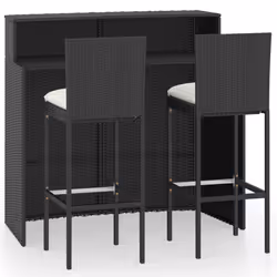vidaXL Set Bar da Giardino 3 pz con Cuscini Nero - Vista aggiuntiva 2