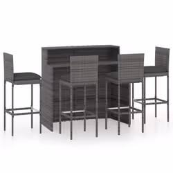 vidaXL Set Bar da Giardino 5 pz con Cuscini Grigio - Vista aggiuntiva 2