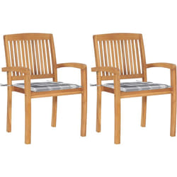 Sedie Giardino 2 pz con Cuscino Grigio a Quadri Legno di Teak vidaXL