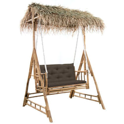 Vidaxl - Dondolo da Giardino 2 Posti Cuscini Foglie di Palma 202cm Bambù