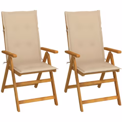 Questo set di sedie reclinabili da giardino in legno con cuscini è progettato per fornire il massimo comfort mentre ci si ril ...