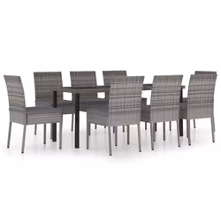 vidaXL Set da Pranzo da Giardino 9 pz in Polyrattan Grigio - Vista aggiuntiva 2