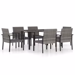 vidaXL Set da Pranzo da Giardino 7 pz in Polyrattan Grigio - Vista aggiuntiva 2