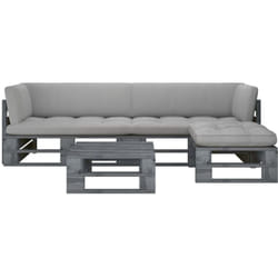Set Divani in Pallet con Cuscini 4 pz in Pino Impregnato Grigio - Vidaxl