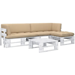 vidaXL Set Divani in Pallet con Cuscini 4 pz in Pino Impregnato Bianco