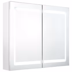 vidaXL Armadietto Bagno con Specchio e LED Bianco Lucido 80x12x68 cm - Vista aggiuntiva 2