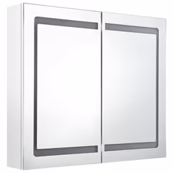 vidaXL Armadietto Bagno con Specchio e LED Bianco Lucido 80x12x68 cm - Vista aggiuntiva 3