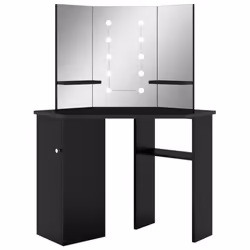vidaXL Tavolino da Trucco Angolare con LED Nero 111x54x141,5 cm - Vista aggiuntiva 2