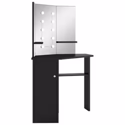 vidaXL Tavolino da Trucco Angolare con LED Nero 111x54x141,5 cm - Vista aggiuntiva 3