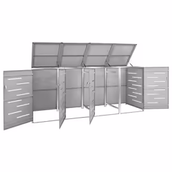 vidaXL Copri Bidoni Pattume Quadruplo 276,5x77,5x112,5 cm Acciaio Inox - Vista aggiuntiva 3