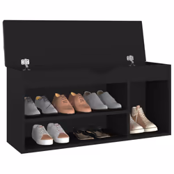 vidaXL Panca Porta Scarpe con Cuscino Nera 104x30x49cm Multistrato - Vista aggiuntiva 3