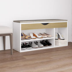 Scarpiera Salvaspazio, Portascarpe con Cuscino Bianco e Rovere 104x30x49cm in Truciolato Vidaxl