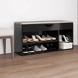 Panca Porta Scarpe Cuscino Nero Lucido 104x30x49cm Multistrato Vidaxl 85626
