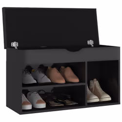 vidaXL Panca Porta Scarpe Cuscino Nero Lucido 80x30x47cm Multistrato - Vista aggiuntiva 3