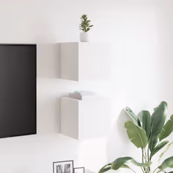 vidaXL Mobili Porta TV a Parete 2pz Bianchi 30,5x30x30 cm - Vista aggiuntiva 3