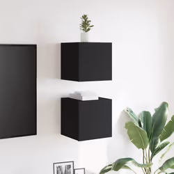 vidaXL Mobili Porta TV a Parete 2pz Neri 30,5x30x30 cm - Vista aggiuntiva 3