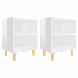 vidaXL Comodini Gambe in Legno Massello 2pz Bianco Lucido 40x30x50 cm - Vista aggiuntiva 2