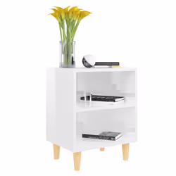 vidaXL Comodini Gambe in Legno Massello 2pz Bianco Lucido 40x30x50 cm - Vista aggiuntiva 3