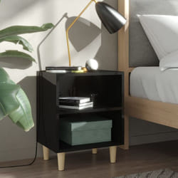 Comodino da Camera da Letto, Tavolino da notte con Gambe in Legno Massello Nero Lucido 40x35x50 cm Vidaxl