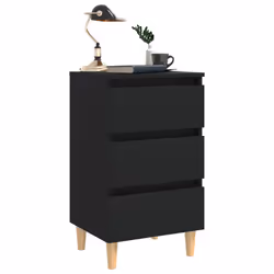 vidaXL Comodino con Gambe in Legno Massello Nero 40x35x69 cm - Vista aggiuntiva 3