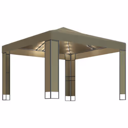 vidaXL Gazebo con Tetto Doppio e Luci LED 3x3x2,7 m Grigio Talpa - Vista aggiuntiva 2