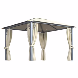 vidaXL Gazebo con Tende Stringa di Luci LED 300x300 cm Crema Alluminio - Vista aggiuntiva 2