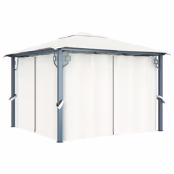 vidaXL Gazebo con Tende Stringa di Luci LED 300x300 cm Crema Alluminio - Vista aggiuntiva 3