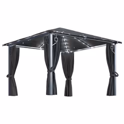 vidaXL Gazebo con Tende e Luci LED 300x300 cm Antracite in Alluminio - Vista aggiuntiva 2