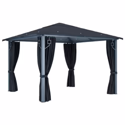 vidaXL Gazebo con Tende e Luci LED 300x300 cm Antracite in Alluminio - Vista aggiuntiva 3