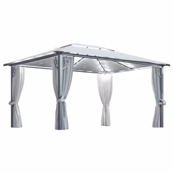 vidaXL Gazebo con Tende Stringa di Luci LED 400x300 cm Crema Alluminio - Vista aggiuntiva 2