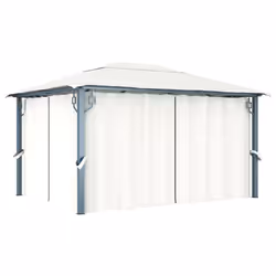vidaXL Gazebo con Tende Stringa di Luci LED 400x300 cm Crema Alluminio - Vista aggiuntiva 3