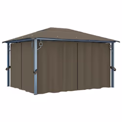 vidaXL Gazebo con Tende e Luci LED 400x300 cm Grigio Talpa Alluminio - Vista aggiuntiva 3