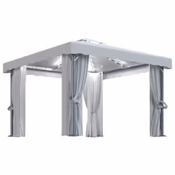 vidaXL Gazebo con Tende e Stringa di Luci LED 3x3 m Bianco Crema - Vista aggiuntiva 2