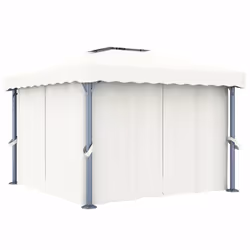 vidaXL Gazebo con Tende e Stringa di Luci LED 3x3 m Bianco Crema - Vista aggiuntiva 3