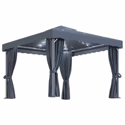 vidaXL Gazebo con Tende e Stringa di Luci LED 3x3 m Antracite - Vista aggiuntiva 2