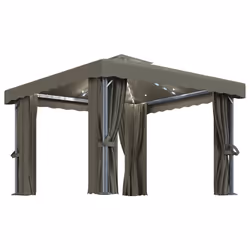 vidaXL Gazebo con Tende e Stringa di Luci LED 3x3 m Grigio Talpa - Vista aggiuntiva 2