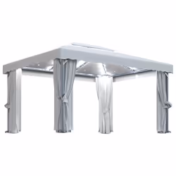 vidaXL Gazebo con Tende e Stringa di Luci LED 4x3 m Bianco Crema - Vista aggiuntiva 2