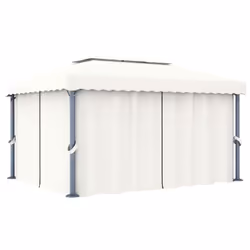 vidaXL Gazebo con Tende e Stringa di Luci LED 4x3 m Bianco Crema - Vista aggiuntiva 3