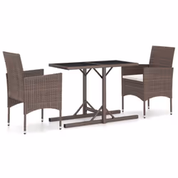 vidaXL Set Mobili da Pranzo per Giardino 3 pz Marrone - Vista aggiuntiva 2
