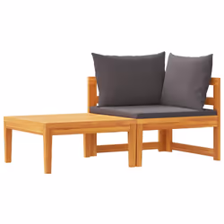 vidaXL Set Divani Giardino 2 pz con Cuscini Grigio Scuro Legno Acacia - Vista aggiuntiva 2