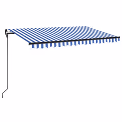 vidaXL Tenda da Sole Retrattile Manuale con LED 450x300cm Blu e Bianca - Vista aggiuntiva 2