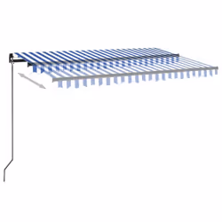 vidaXL Tenda da Sole Retrattile Manuale con LED 450x300cm Blu e Bianca - Vista aggiuntiva 3