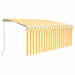 vidaXL Tenda Sole Retrattile Manuale Parasole LED 3x2,5m Gialla Bianca - Vista aggiuntiva 2