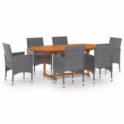 vidaXL Set Mobili da Pranzo per Giardino 7 pz in Polyrattan Grigio - Vista aggiuntiva 2