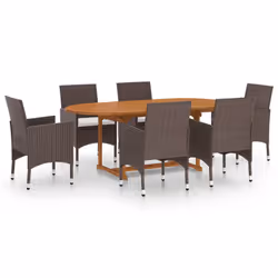 vidaXL Set Mobili da Pranzo per Giardino 7 pz in Polyrattan Marrone - Vista aggiuntiva 2