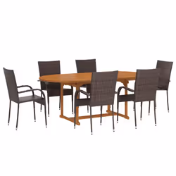 vidaXL Set Mobili da Pranzo Giardino 7 pz in Polyrattan Marrone - Vista aggiuntiva 2