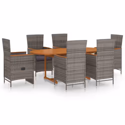 vidaXL Set Mobili da Pranzo per Giardino 7 pz in Polyrattan Grigio - Vista aggiuntiva 2