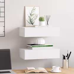 vidaXL Scaffali con Cassetti da Parete 2 pz Bianchi 40x23,5x10 cm MDF - Vista aggiuntiva 3