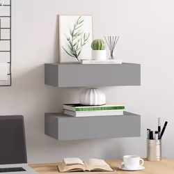 vidaXL Scaffali con Cassetti da Parete 2 pz Grigi 40x23,5x10 cm MDF - Vista aggiuntiva 3