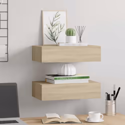 vidaXL Scaffali con Cassetti da Parete 2 pz Rovere 40x23,5x10 cm MDF - Vista aggiuntiva 3
